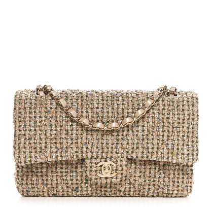 Chanel Tweed Quilted Medium Double Flap Beige Gold Multicolor 1 of 11
