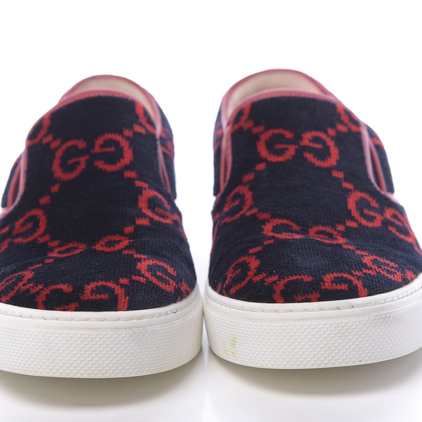 Terry Cloth Miro Soft Calfskin GG Monogram Mens Dublin Slip On Sneakers 12 Blue Red Hibiscus Red
