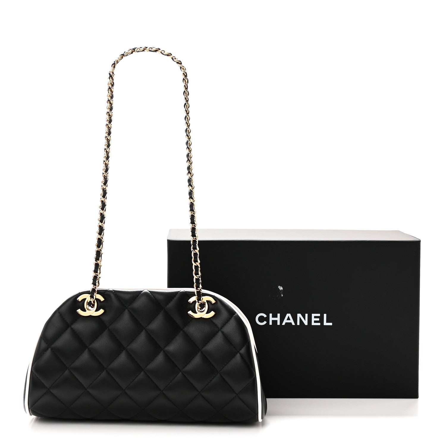 Chanel Lambskin Quilted Clutch With Chain Black White 11 of 11