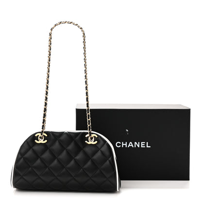 Chanel Lambskin Quilted Clutch With Chain Black White 11 of 11