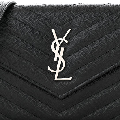 Saint Laurent Grain De Poudre Matelasse Chevron Monogram Envelope Chain Wallet Black 8 of 11