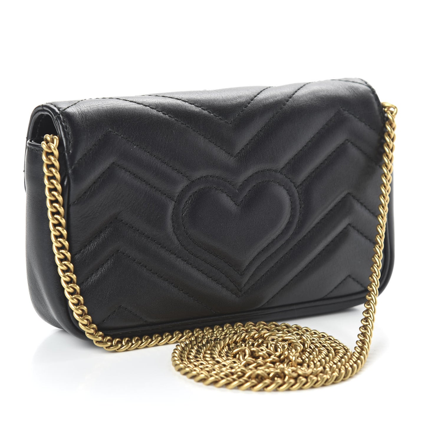 Calfskin Matelasse Super Mini GG Marmont Shoulder Bag Black
