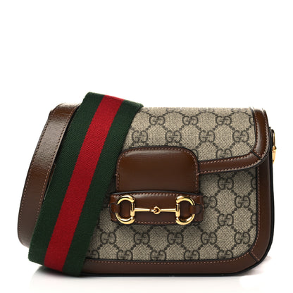 Gucci GG Supreme Monogram Web Mini Horsebit 1955 Shoulder Bag Beige Brown Sugar 1 of 6