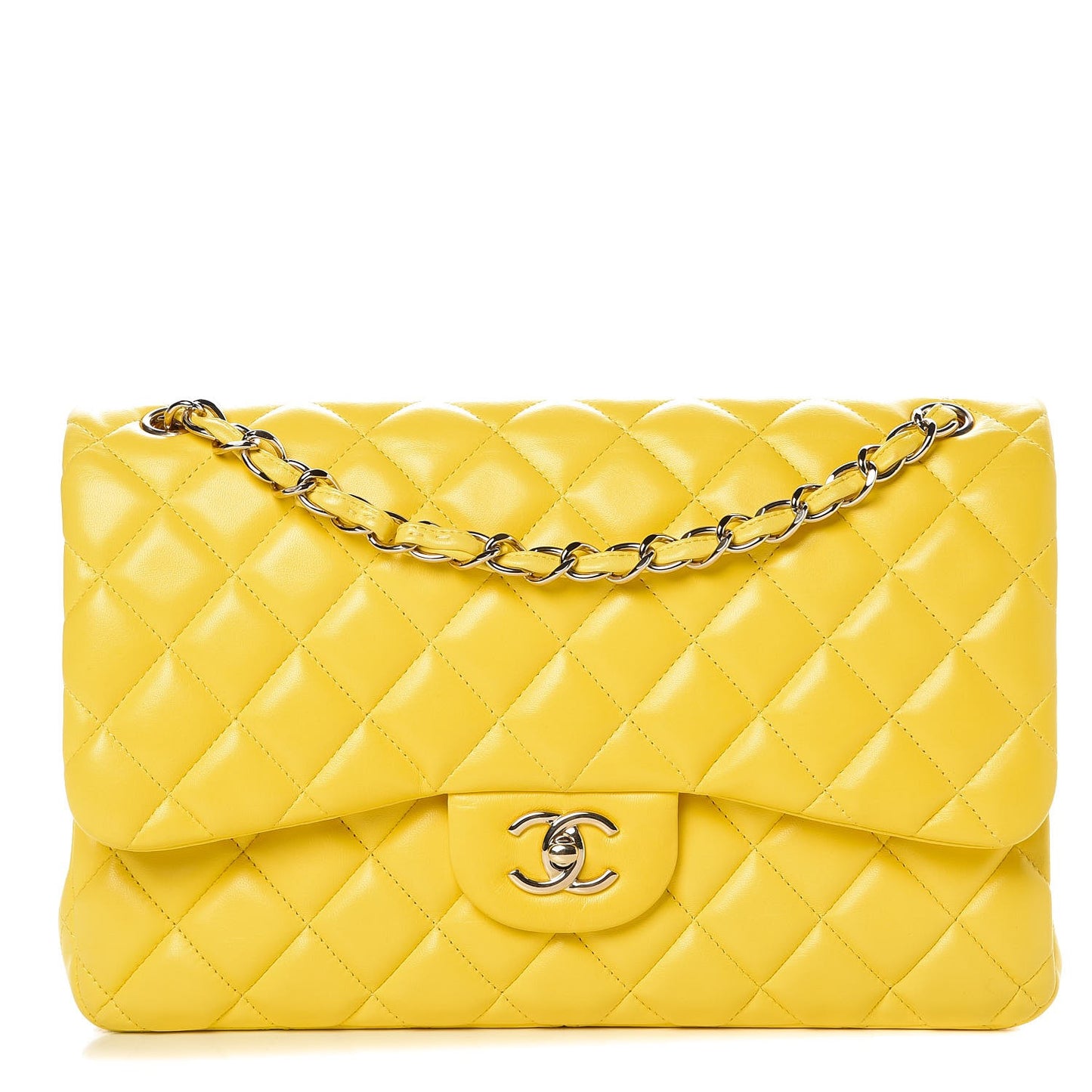 Lambskin Quilted Jumbo Double Flap Yellow