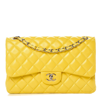 Chanel Lambskin Quilted Jumbo Double Flap Yellow 1 of 9