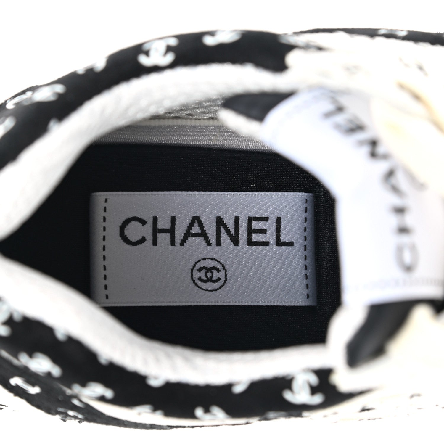 Chanel Nylon Suede Calfskin Printed CC Sneakers 35 White Black 7 of 9