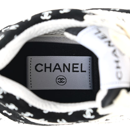 Chanel Nylon Suede Calfskin Printed CC Sneakers 35 White Black 7 of 9