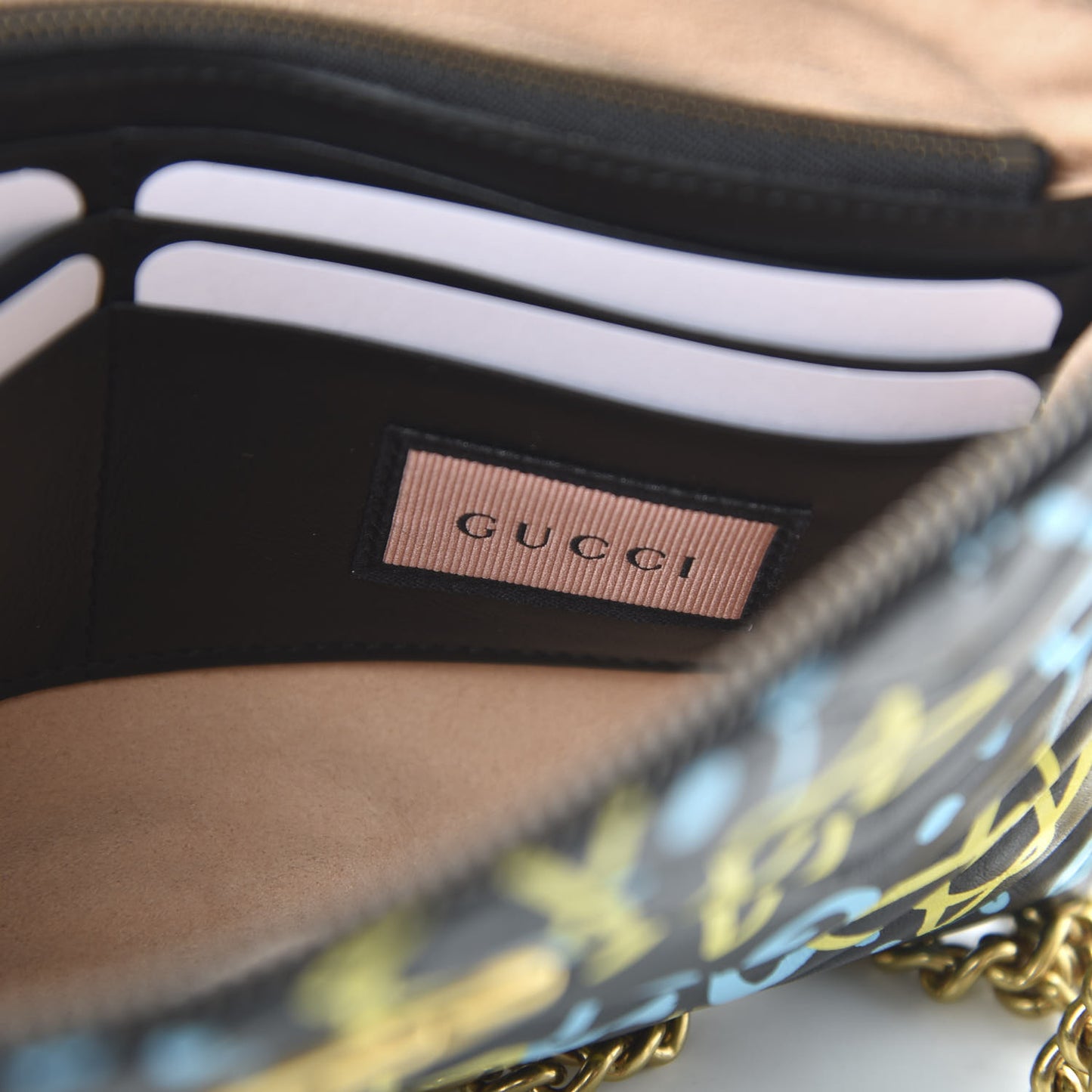 Calfskin Matelasse Printed Mini GucciGhost GG Marmont Chain Bag Black New Acquamarine