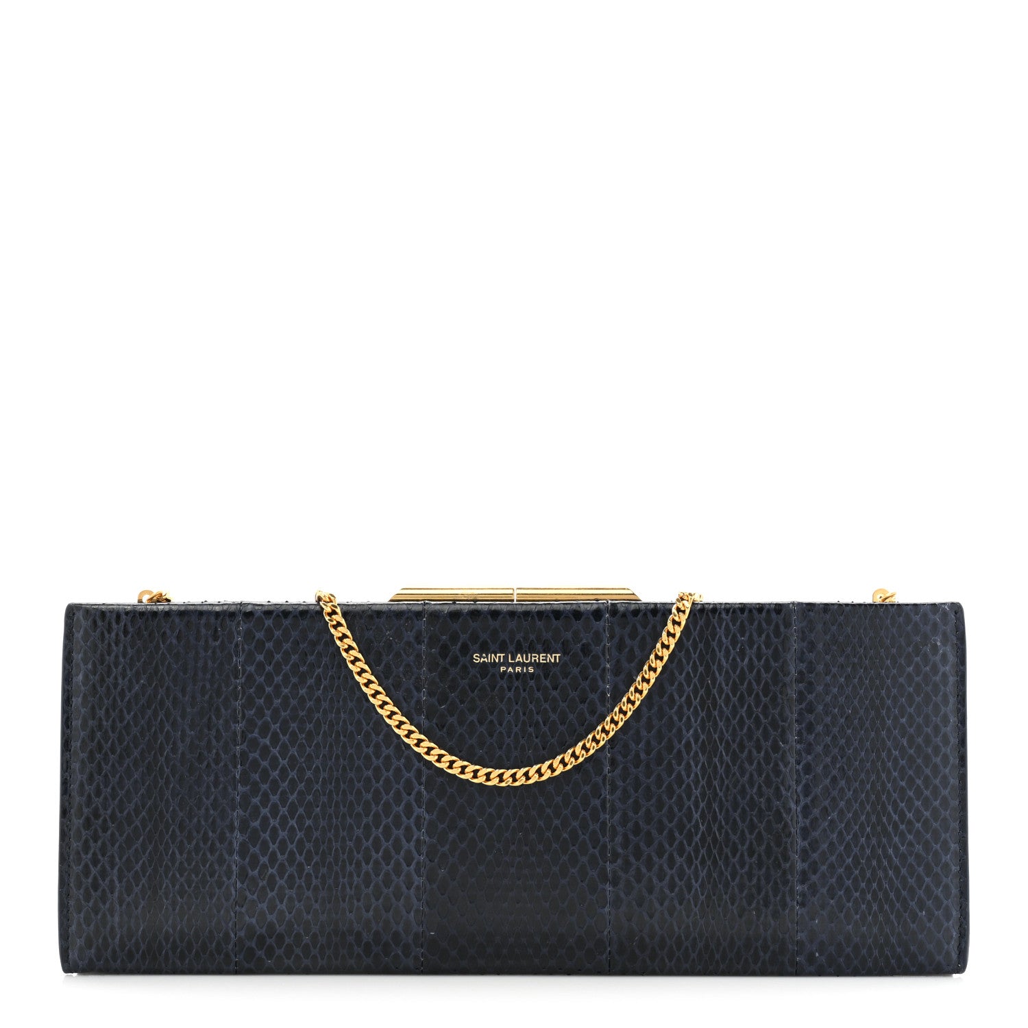 Saint Laurent Snakeskin Midnight Clutch Black 1 of 15