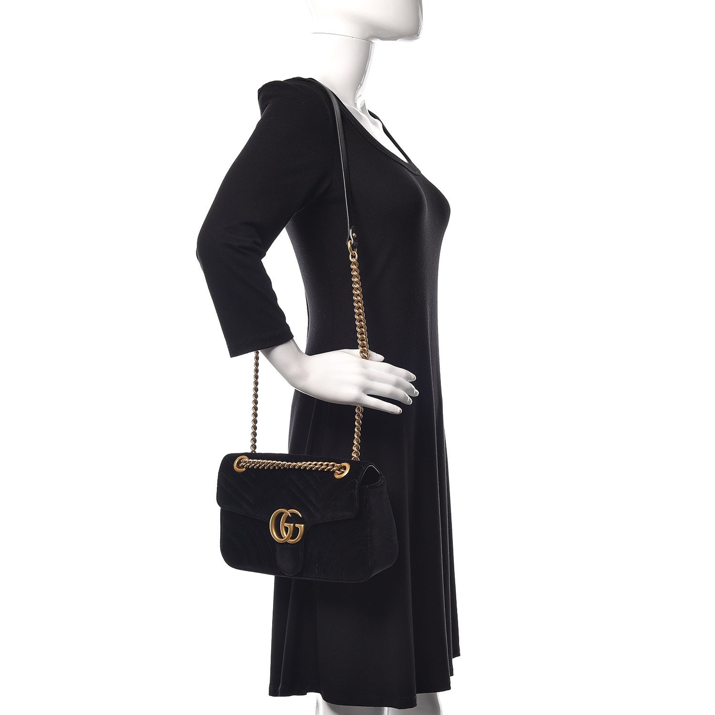 Velvet Matelasse Small GG Marmont Shoulder Bag Black