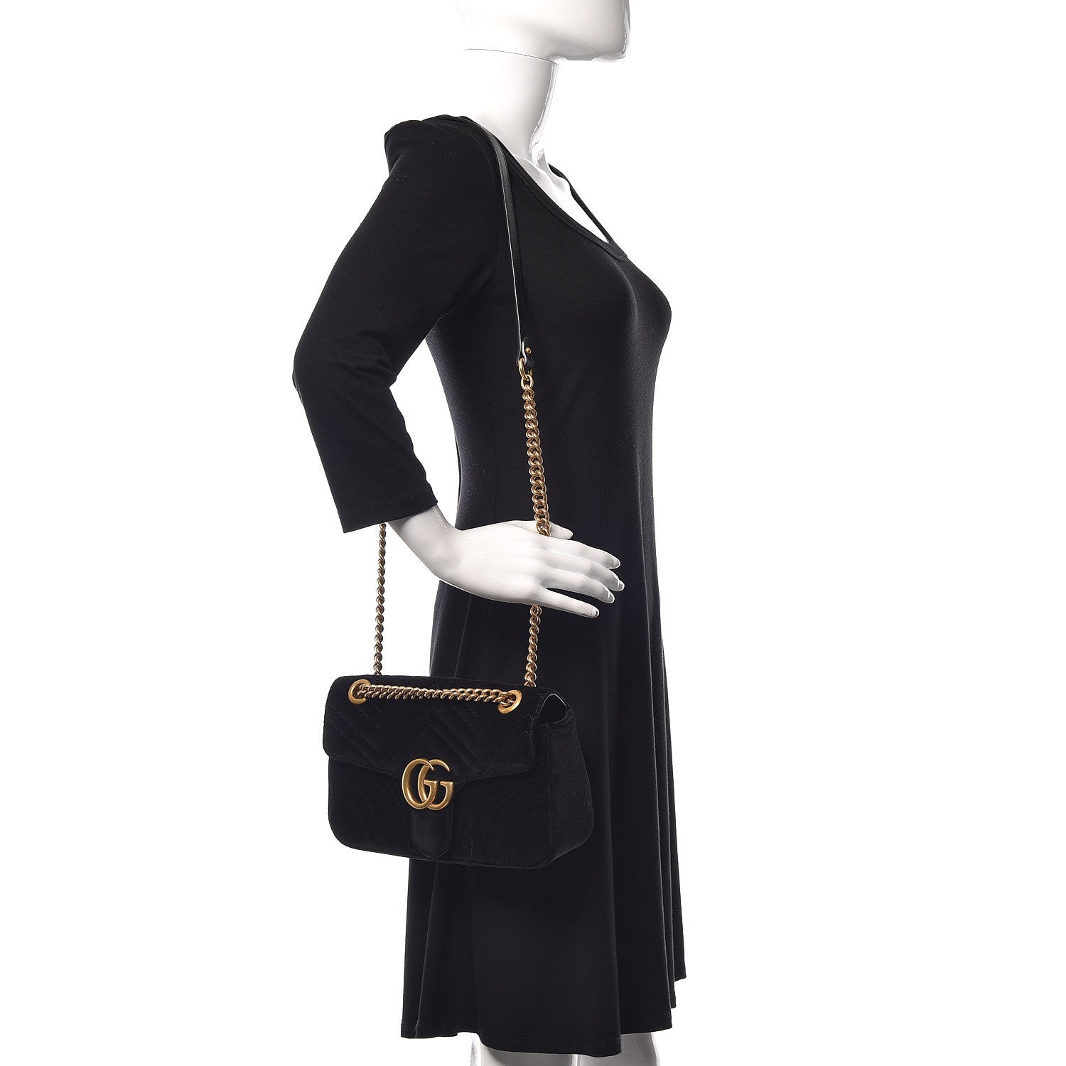 Gucci Velvet Matelasse Small GG Marmont Shoulder Bag Black 2 of 12