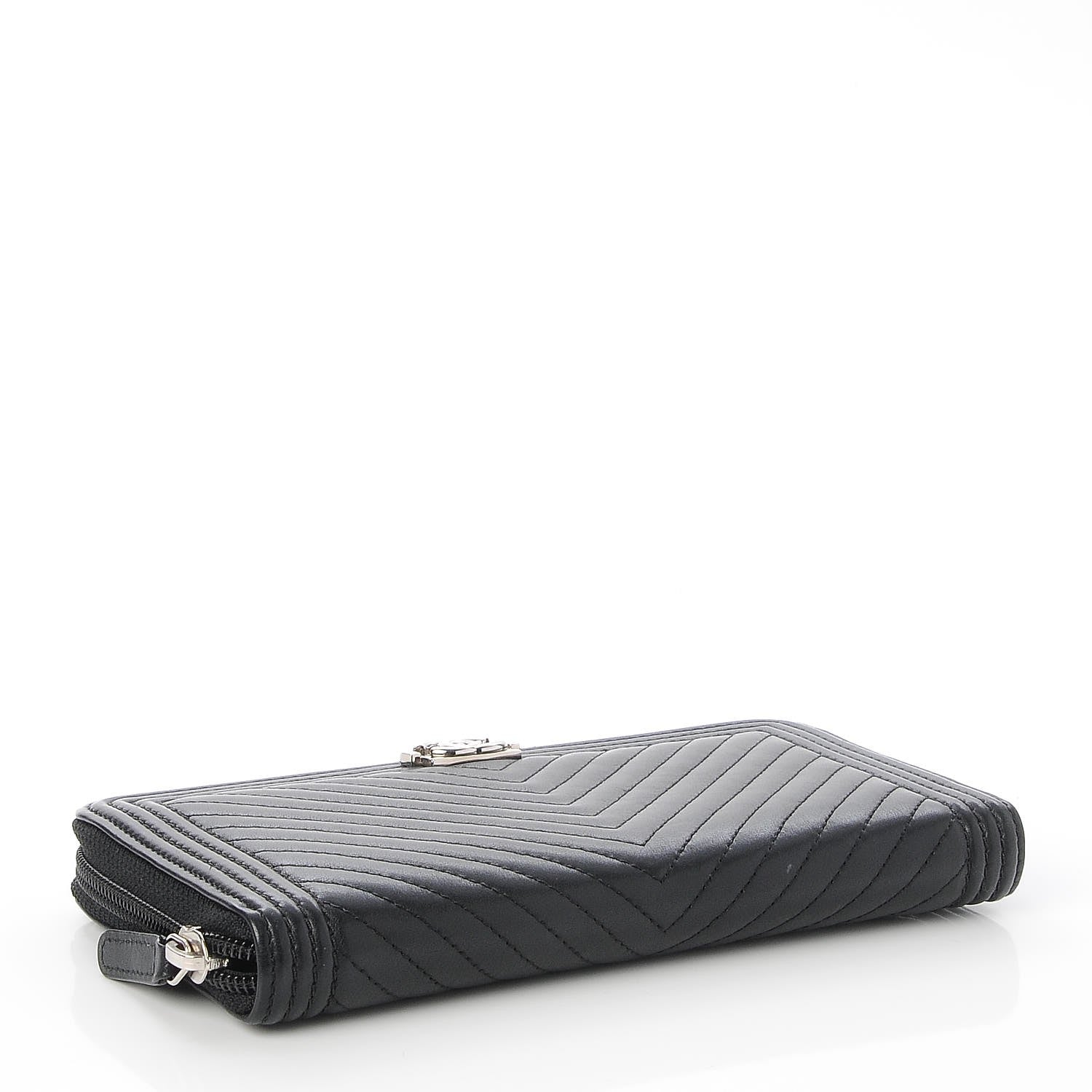 Chanel Calfskin Chevron Zip Around Boy Wallet Black 4 of 8