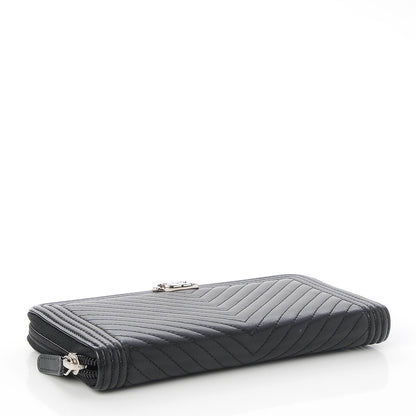 Chanel Calfskin Chevron Zip Around Boy Wallet Black 4 of 8
