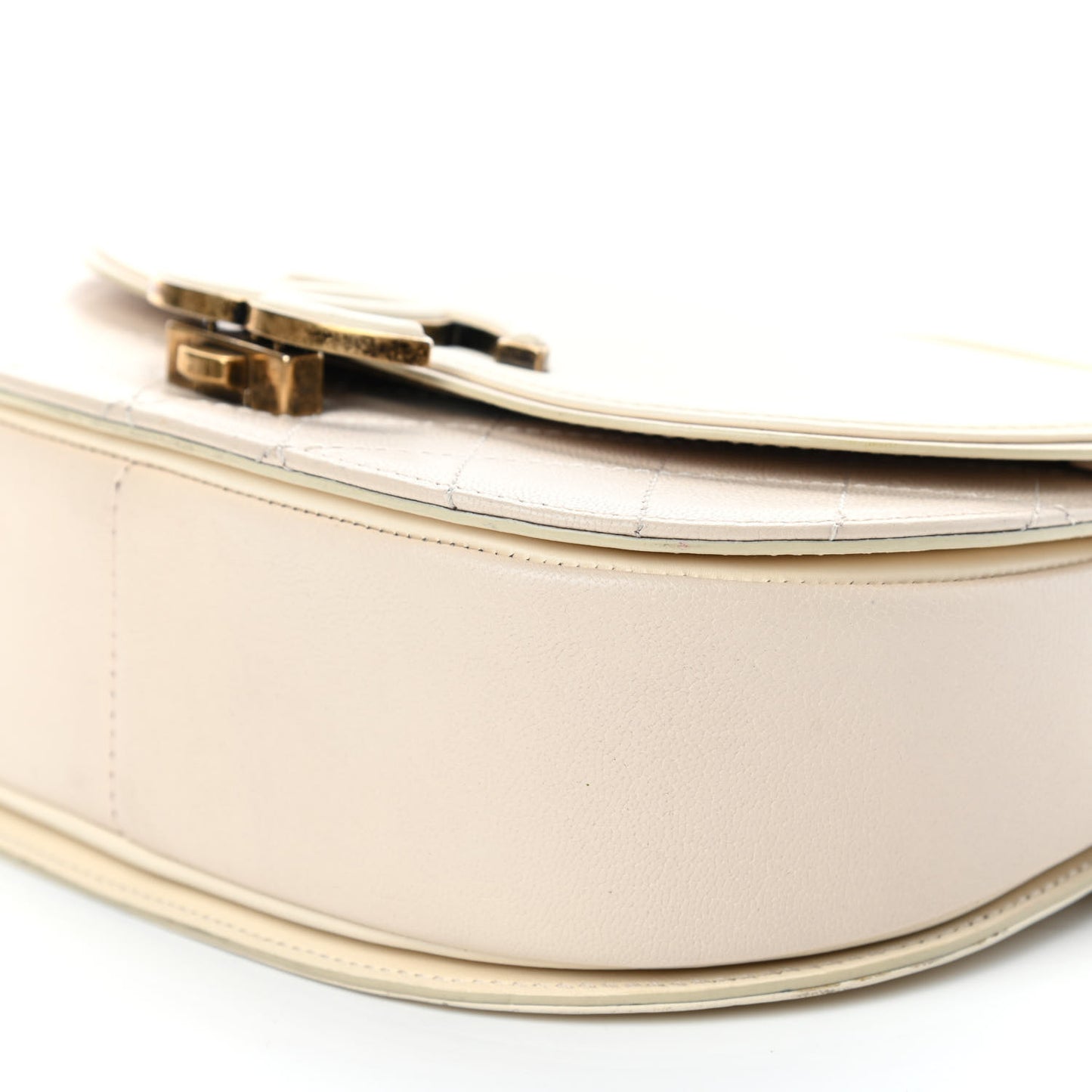 Shiny Calfskin Goatskin Quilted Small Coco Curve Messenger Flap White