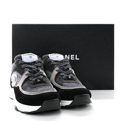 Chanel Tweed Suede Womens CC Sneakers 36 Black Grey 16 of 16