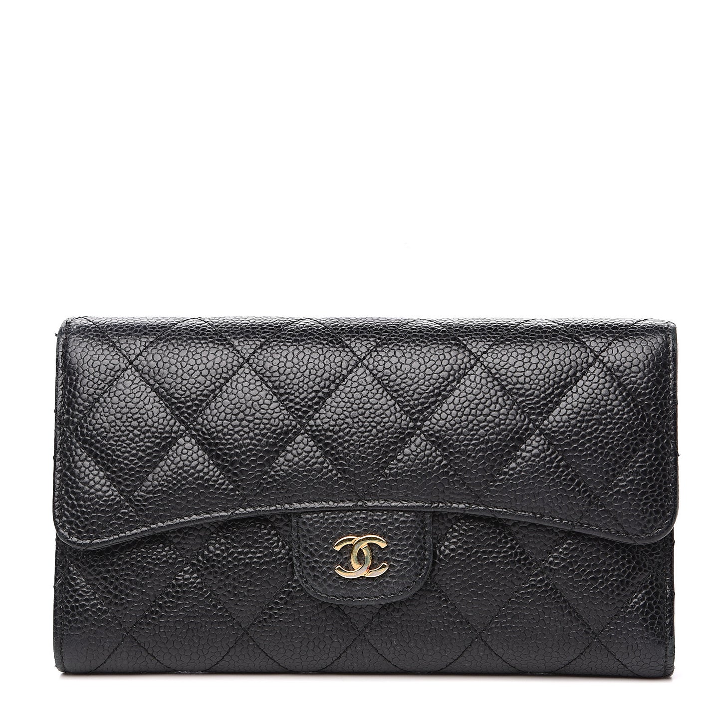 Caviar Quilted Large Flap Wallet Black