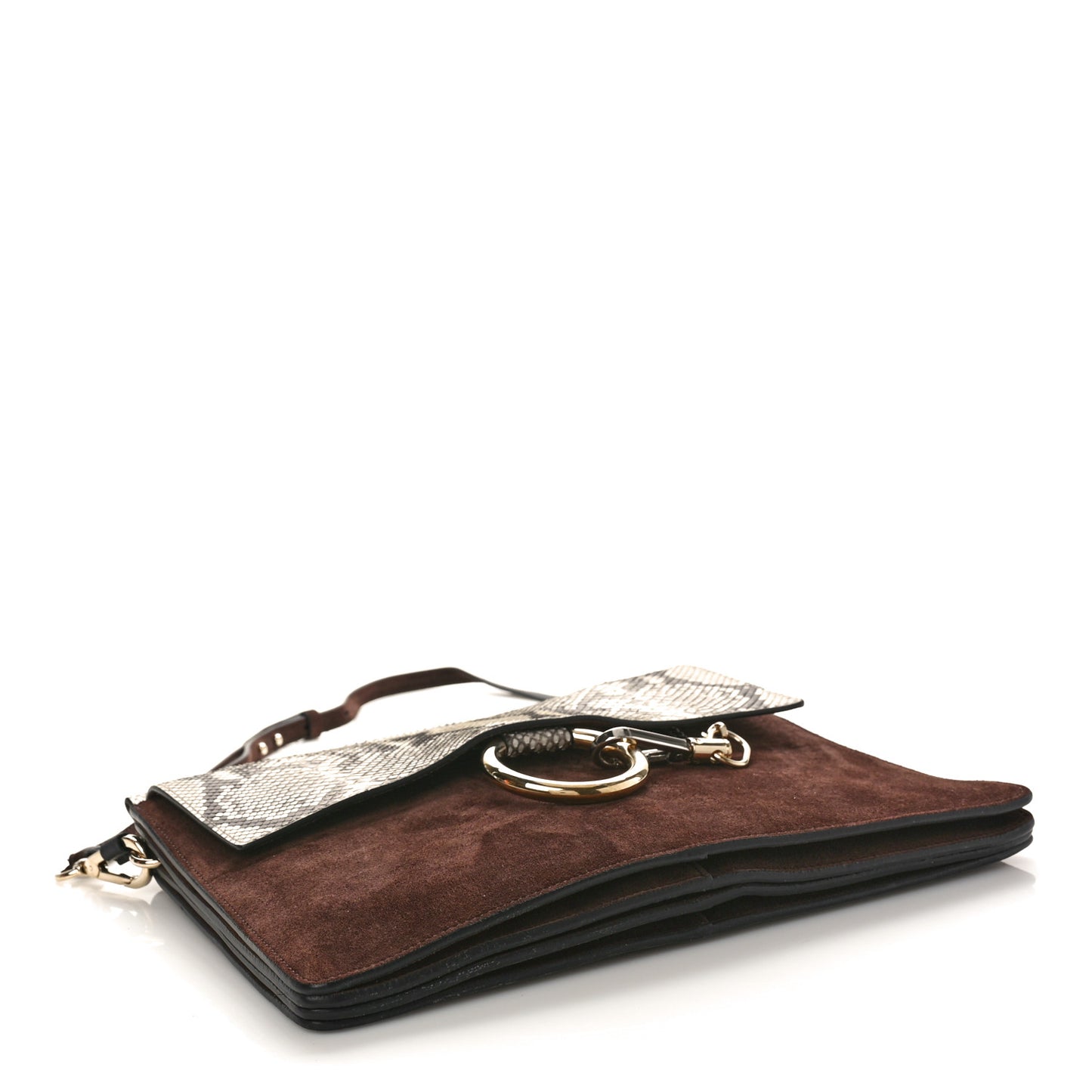 Snakeskin Suede Medium Faye Shoulder Bag Moka