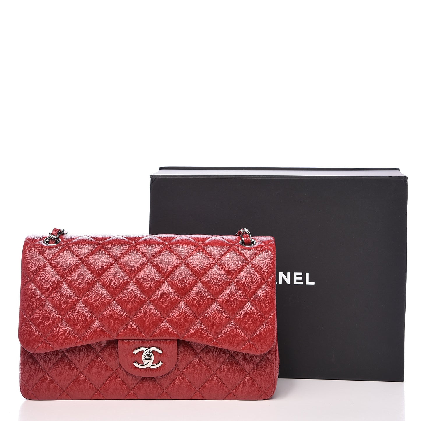 Caviar Quilted Jumbo Double Flap Red