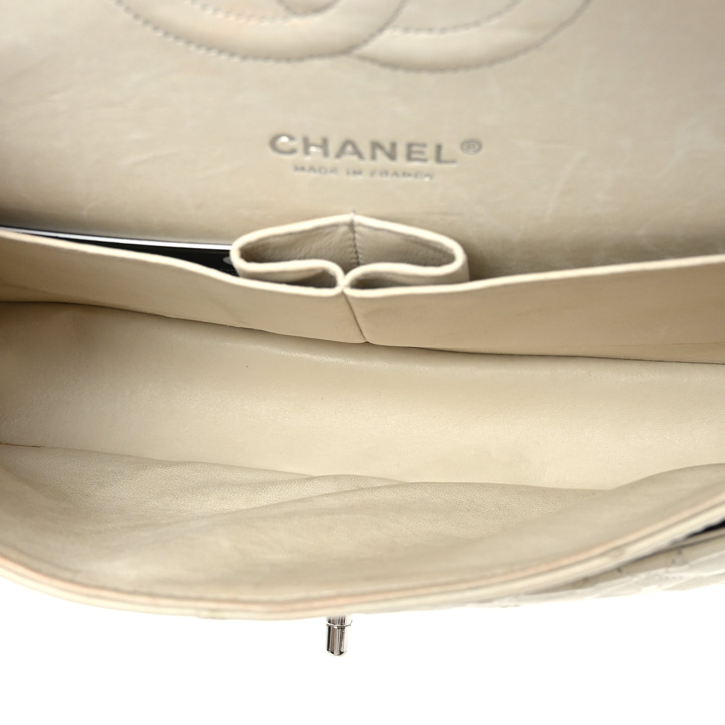 Ostrich Medium Double Flap Light Beige