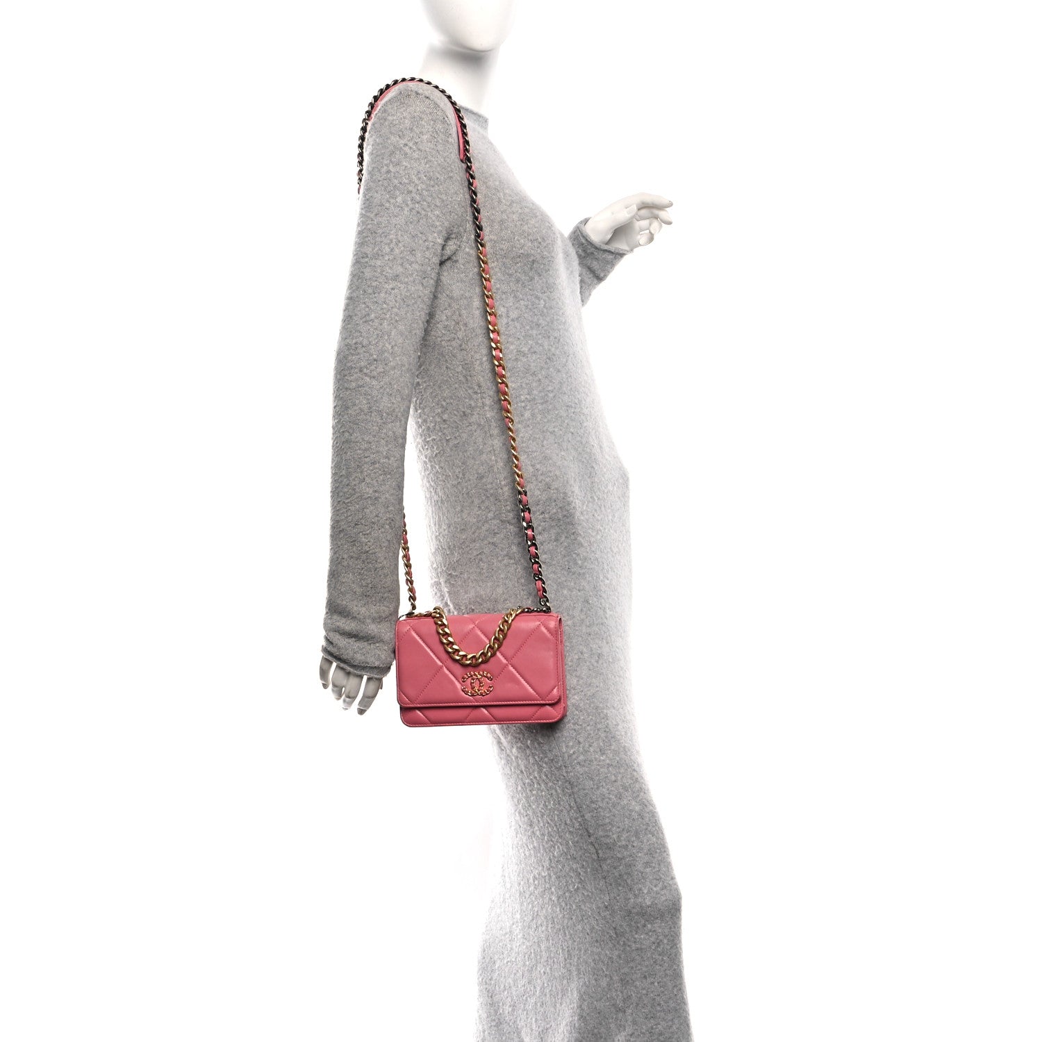Chanel Lambskin Quilted Chanel 19 Wallet On Chain WOC Pink 2 of 11
