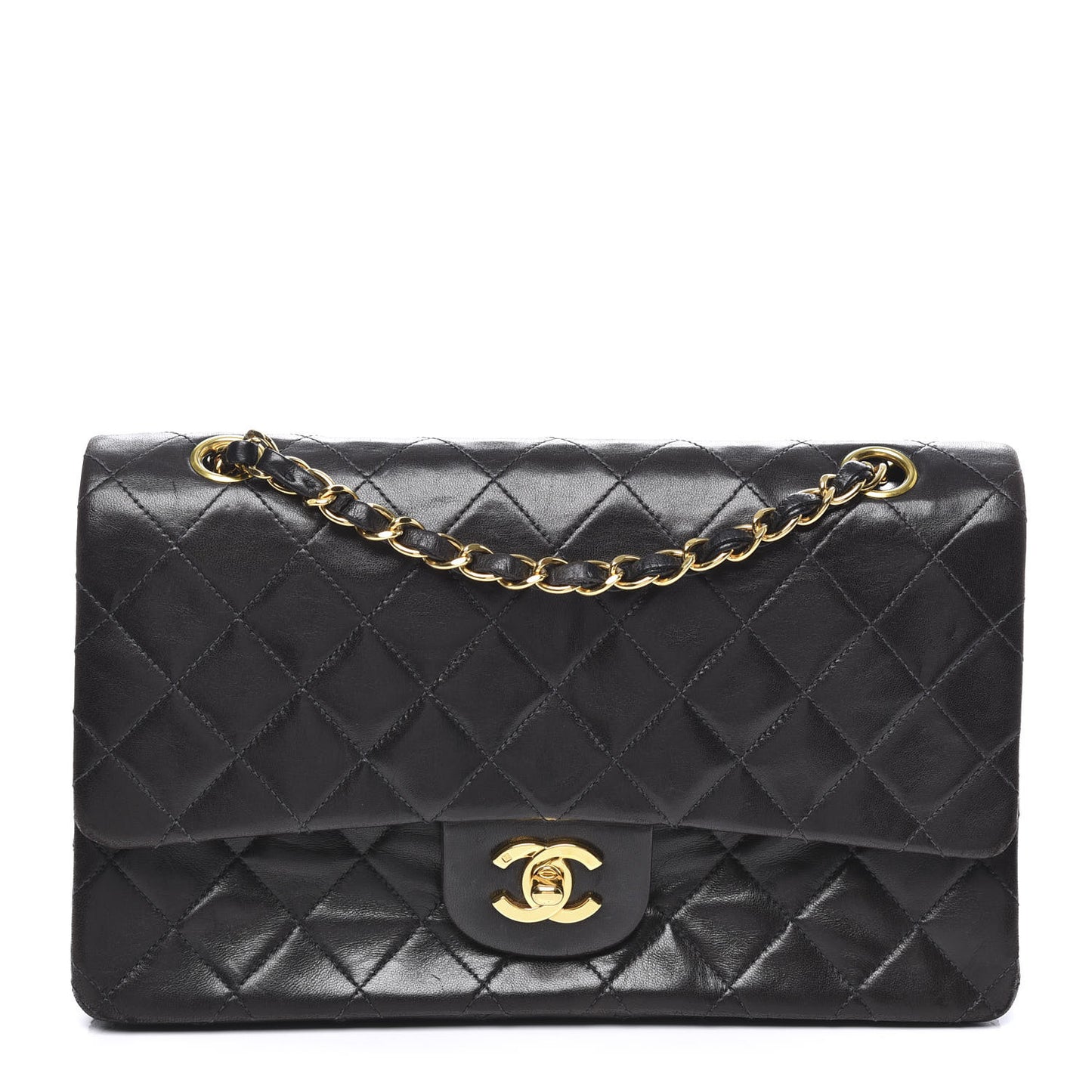 Lambskin Quilted Medium Double Flap Black