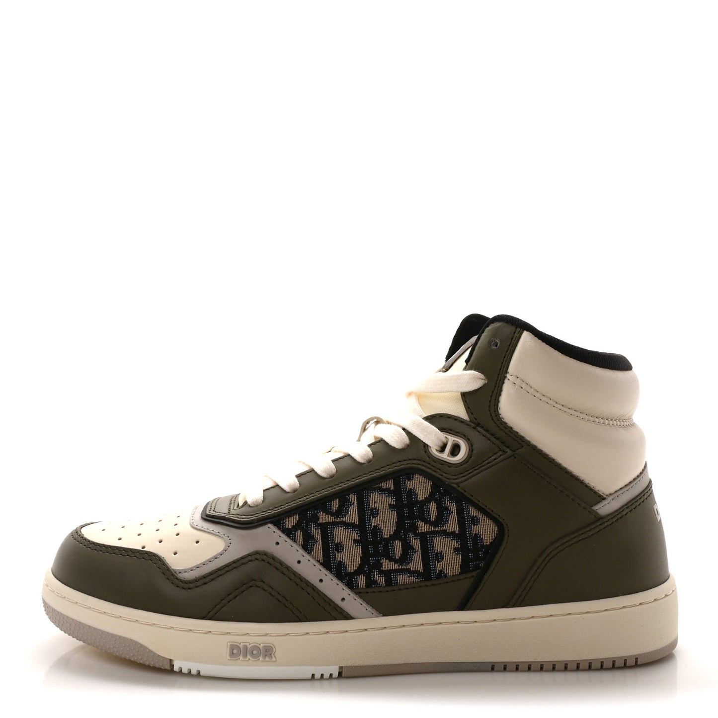 Smooth Calfskin Jacquard Oblique Mens B27 Mid Top Sneakers 43 Green Beige