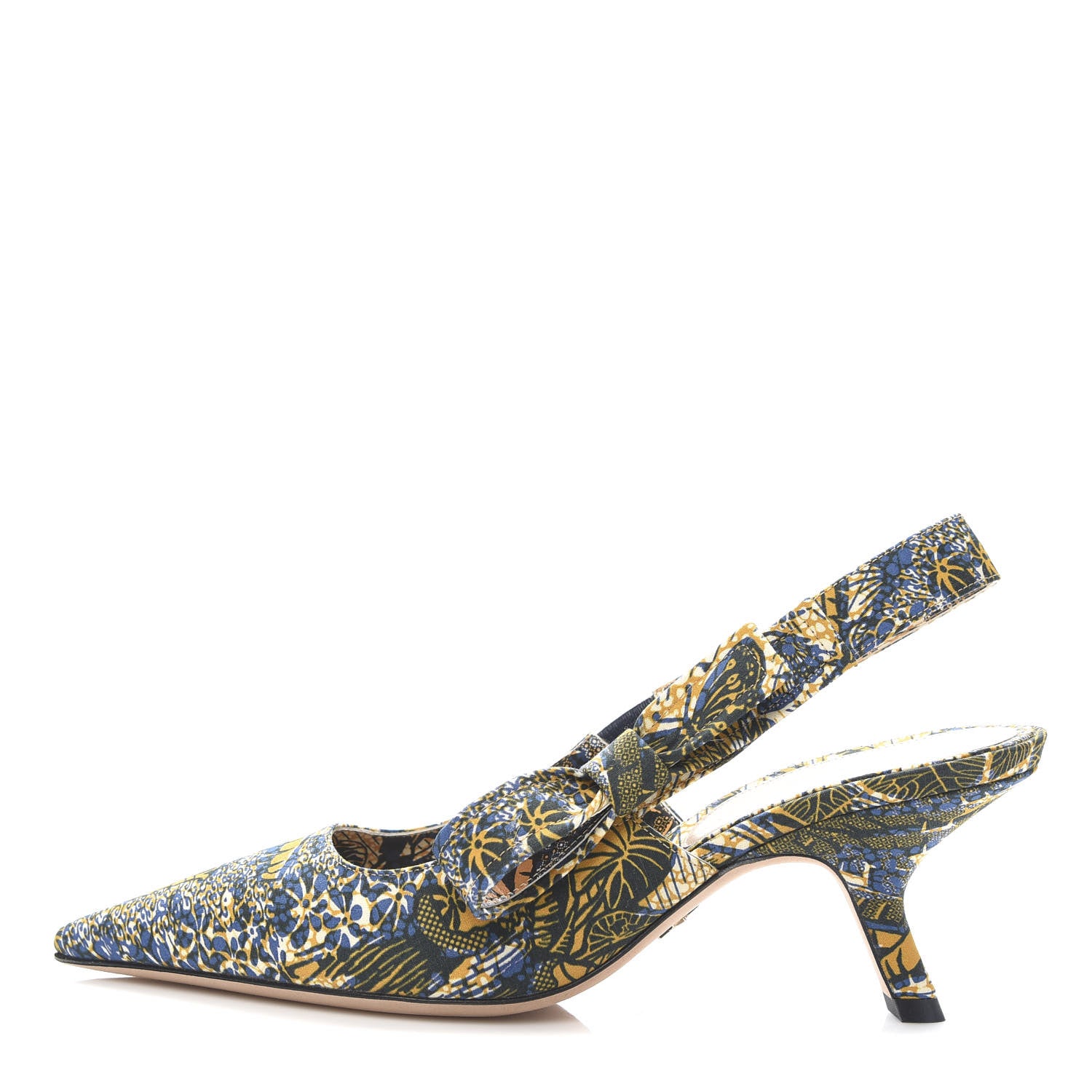 Christian Dior Toile De Jouy Sweet D Slingback Pumps 37 Blue Yellow 1 of 9