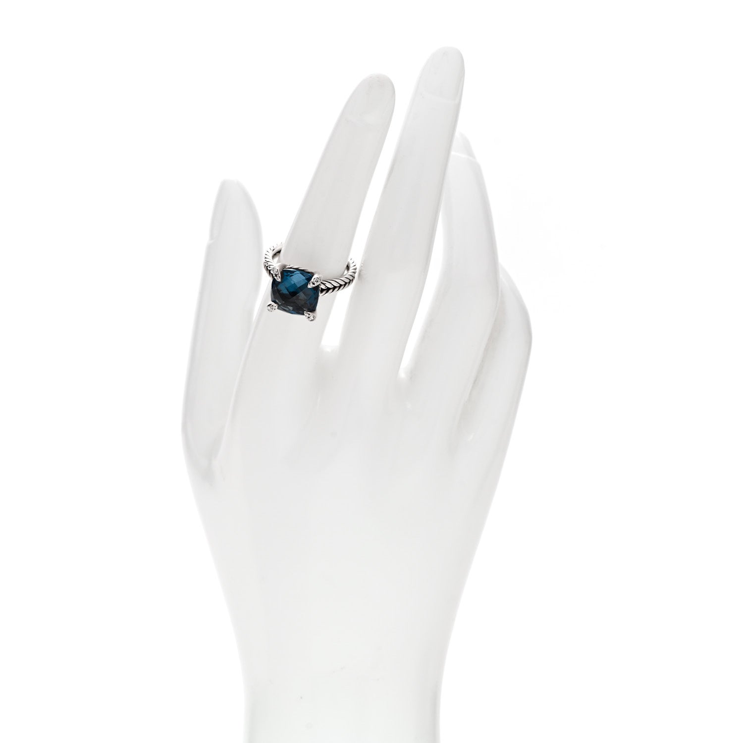 David Yurman Sterling Silver Diamond Hampton Blue Topaz 11mm Chatelaine Ring 54 7 2 of 5