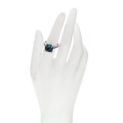 David Yurman Sterling Silver Diamond Hampton Blue Topaz 11mm Chatelaine Ring 54 7 2 of 5
