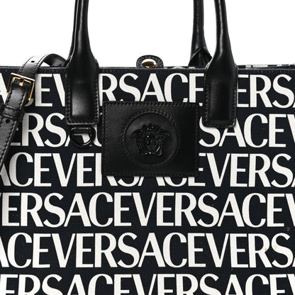 Versace Canvas Calfskin Allover La Medusa Small Tote Black 7 of 10