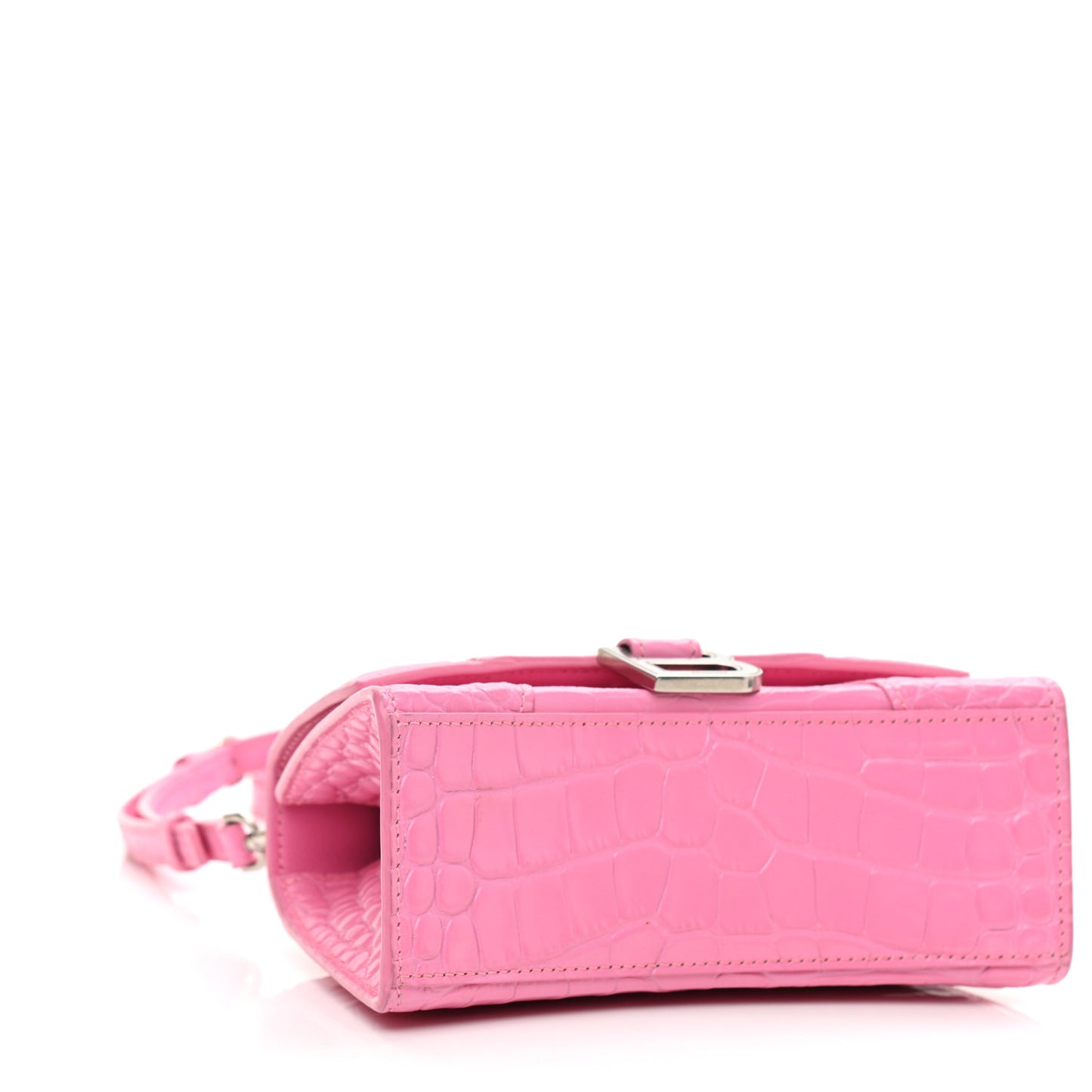 Shiny Calfskin Crocodile Embossed Hourglass Top Handle Bag XS Baby Pink