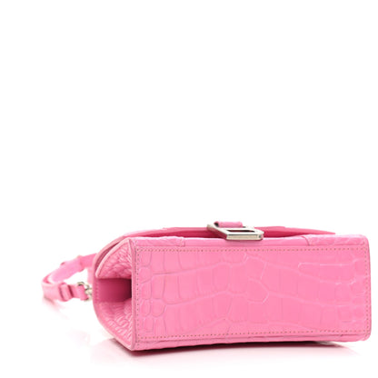 Balenciaga Shiny Calfskin Crocodile Embossed Hourglass Top Handle Bag XS Baby Pink 5 of 11