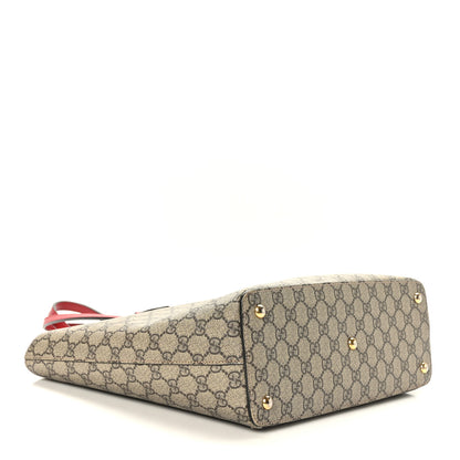 Gucci GG Supreme Monogram Medium Zippered Bucket Tote Beige Hibiscus Red New Rosette 4 of 12