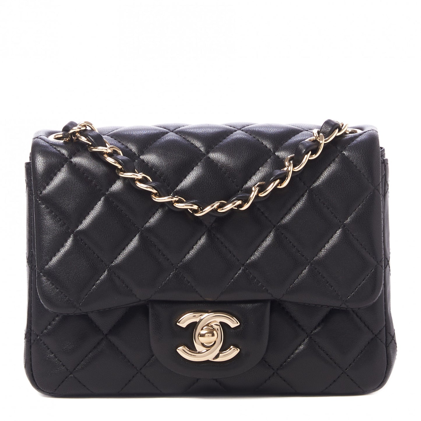 Lambskin Quilted Mini Square Flap Black