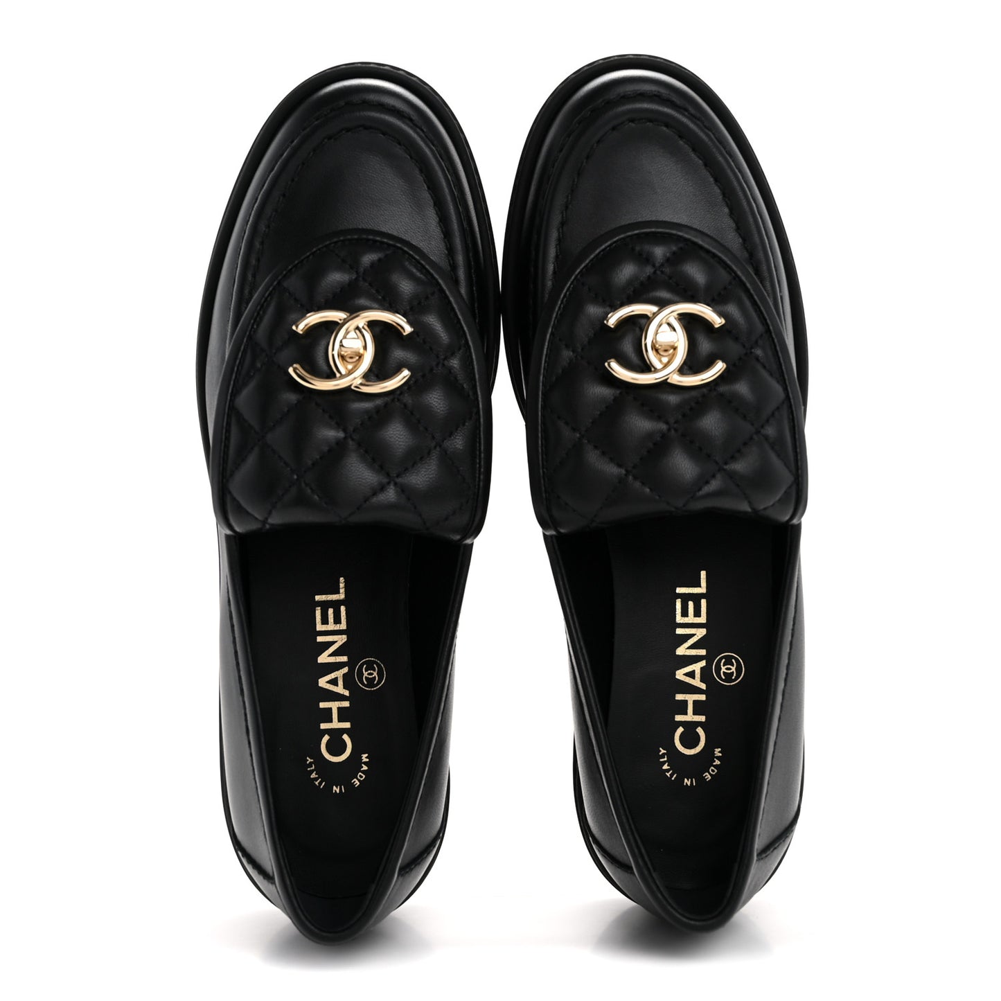 Lambskin Quilted CC Turnlock Loafers 38 Black