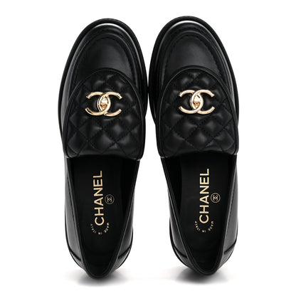Chanel Lambskin Quilted CC Turnlock Loafers 38 Black 2 of 10