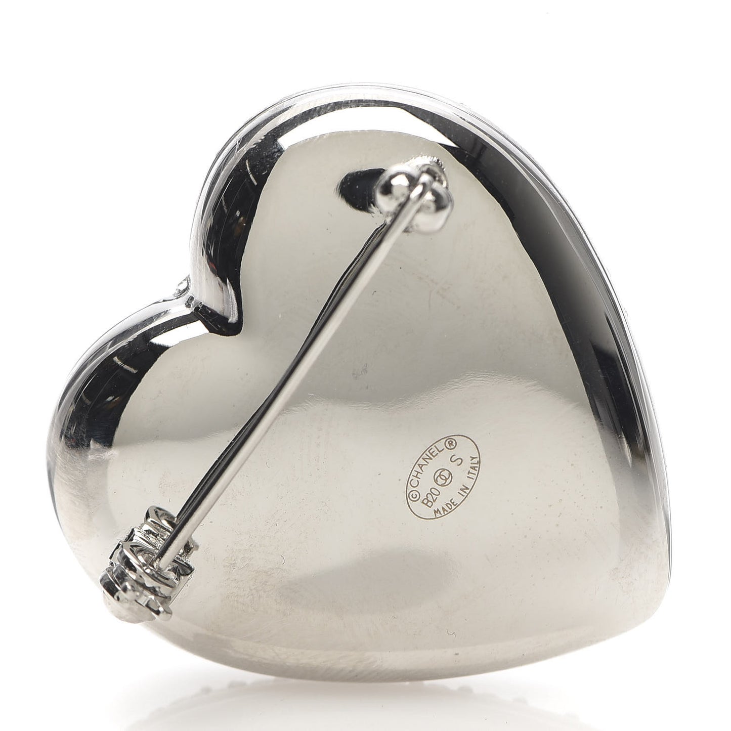 Crystal CC Heart Brooch Silver Gold