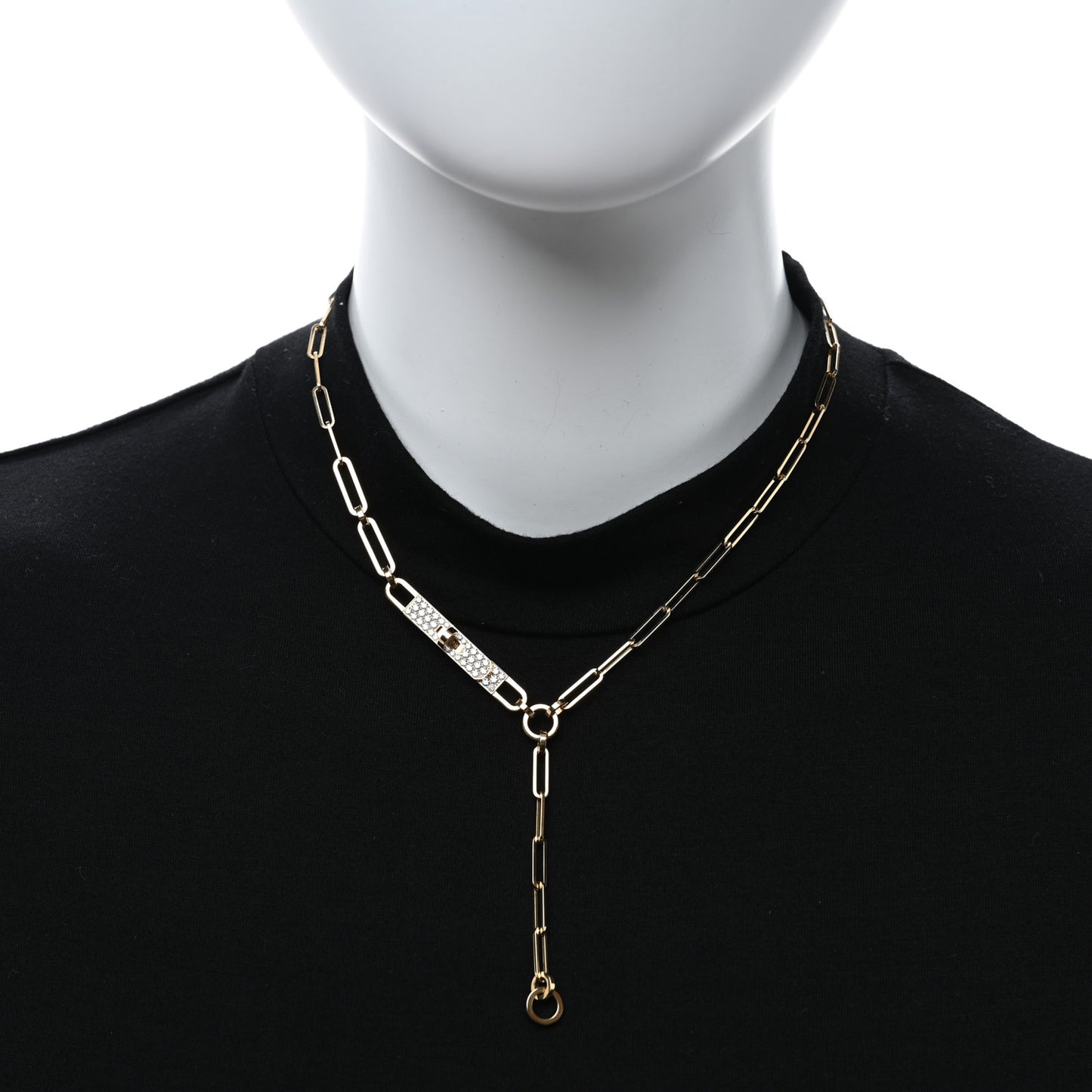 18K Yellow Gold Diamond Pave PM Kelly Chaine Lariat Necklace ST