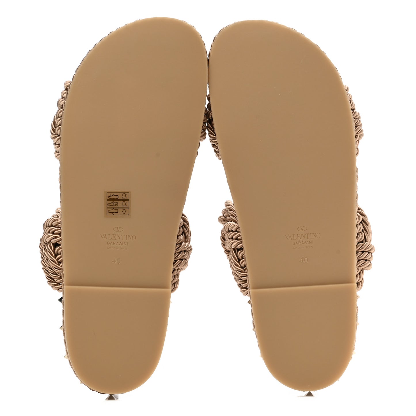 Calfskin Silk Woven Rockstud Torchon 5mm Sandals 40 Poudre