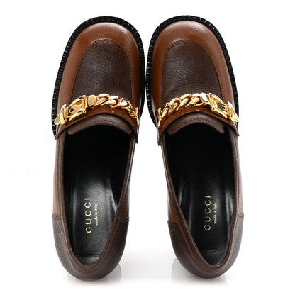 Gucci Goatskin Pebbled Calfskin Sylvie Chain Mid Heel Loafers 35.5 Brown 2 of 10