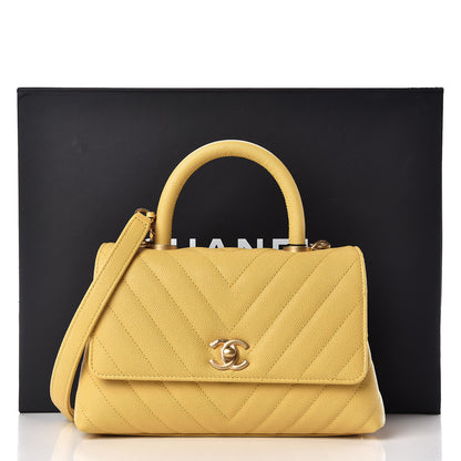 Chanel Caviar Chevron Quilted Mini Coco Handle Flap Yellow 14 of 14