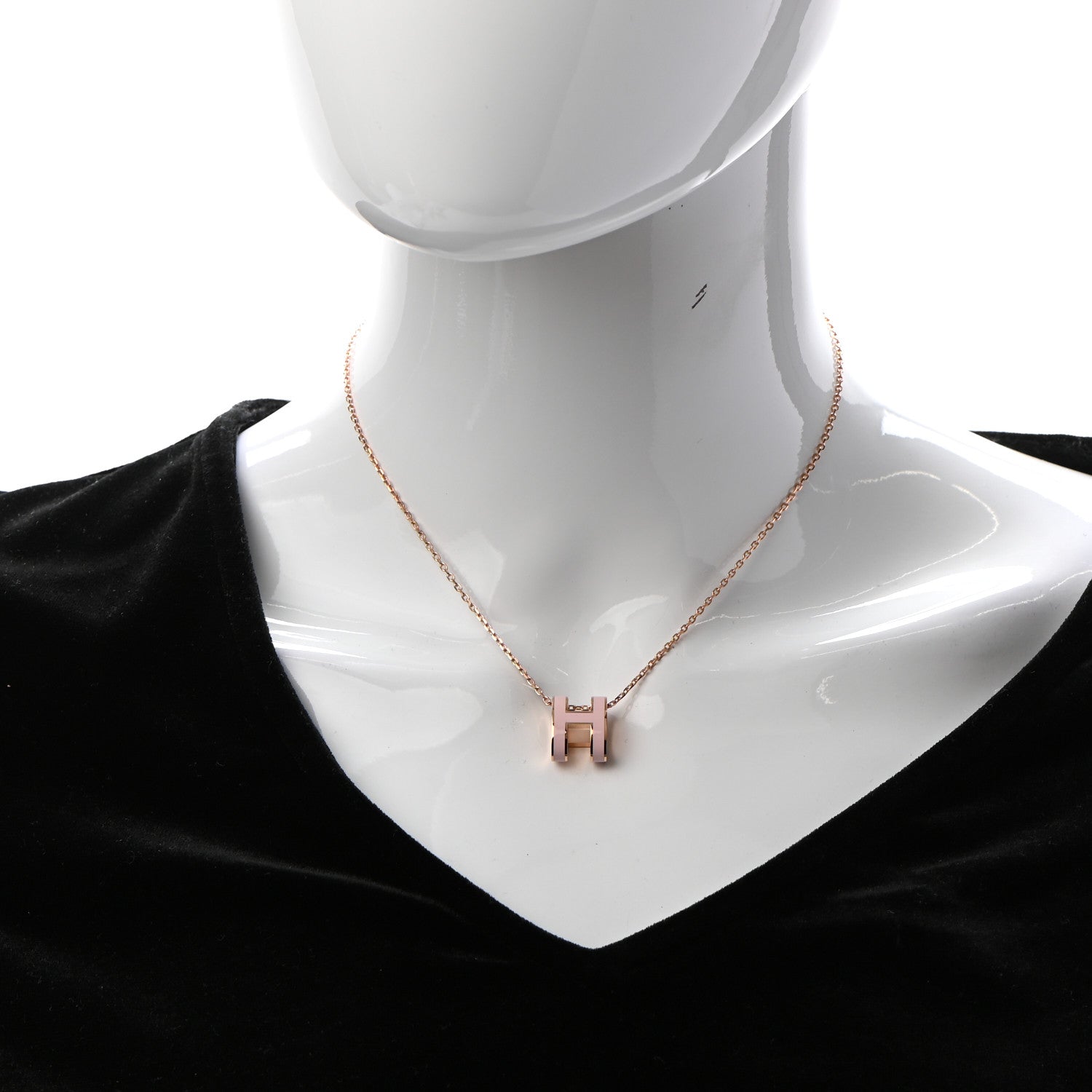 Hermes Lacquered Rose Gold Pop H Pendant Necklace Rose Dragee 2 of 6