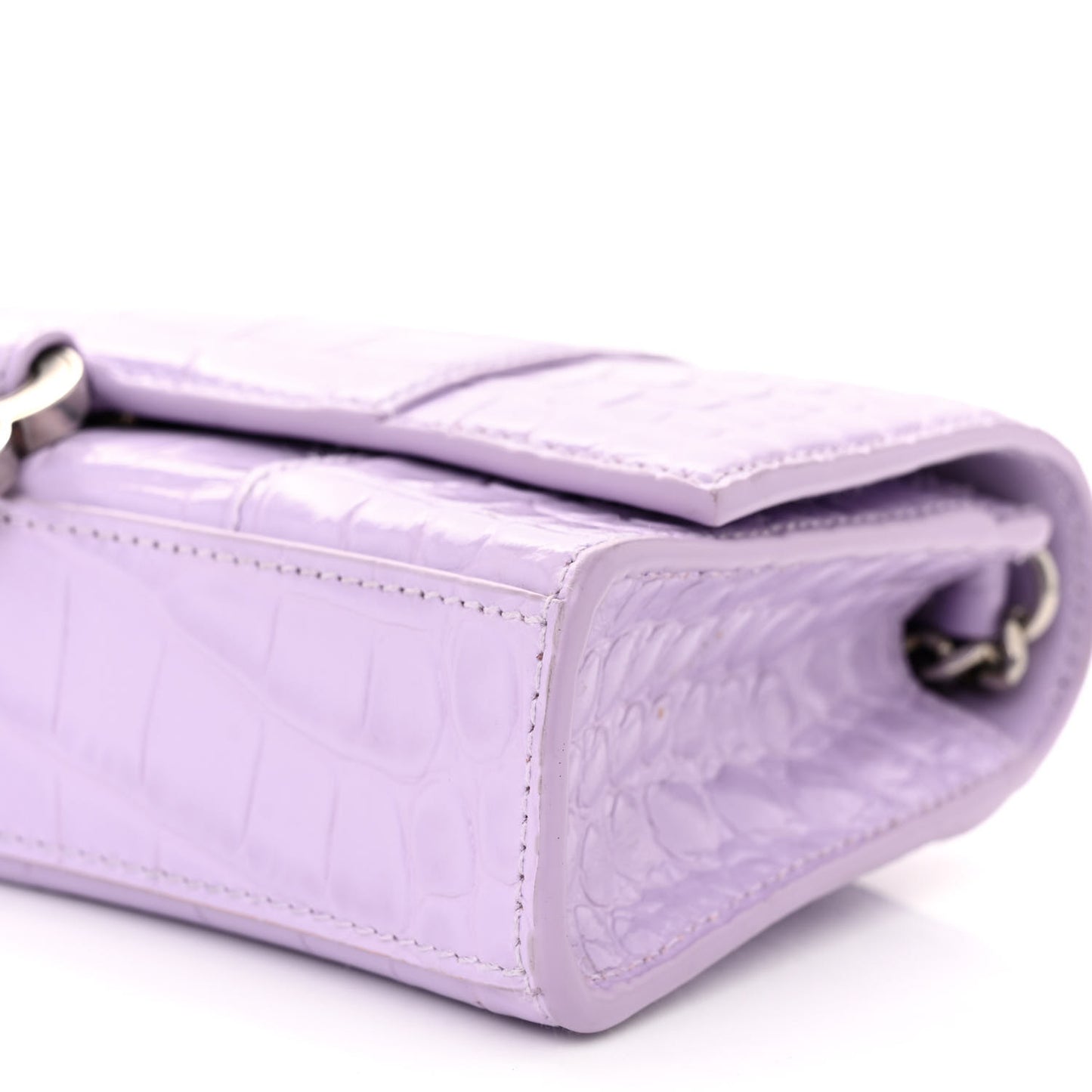 Shiny Calfskin Crocodile Embossed Hourglass Chain Bag Lilac