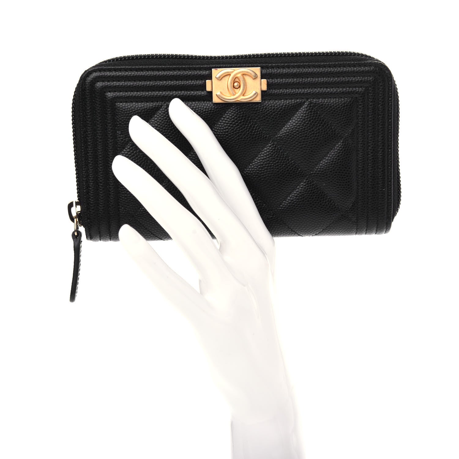 Chanel Caviar Quilted Small Boy Zip Around Wallet Black 2 of 8
