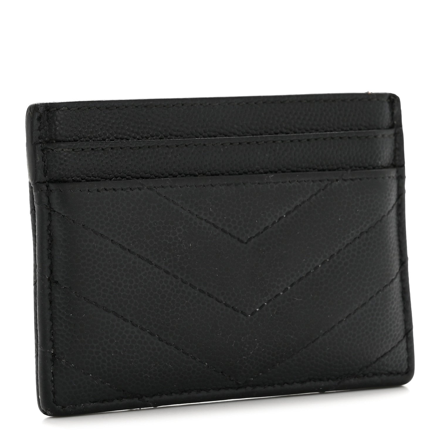 Saint Laurent Grain De Poudre Matelasse Chevron Monogram Credit Card Case Black 3 of 11
