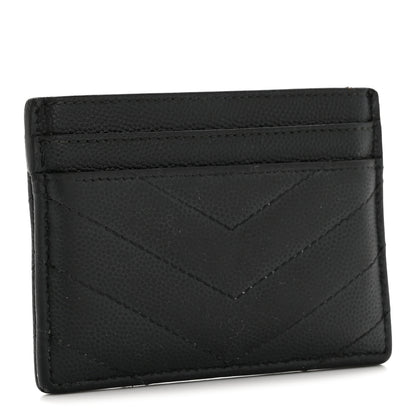 Saint Laurent Grain De Poudre Matelasse Chevron Monogram Credit Card Case Black 3 of 11