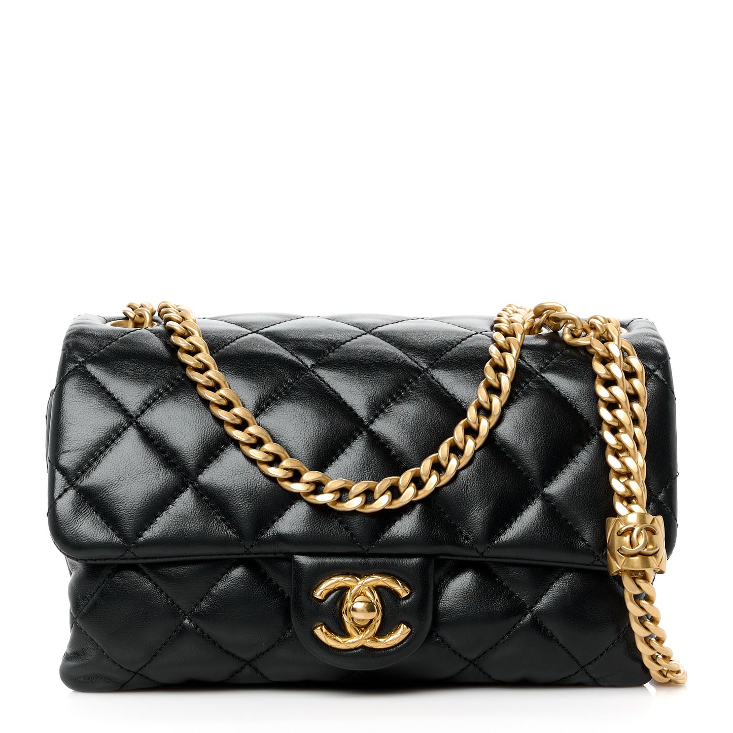 Lambskin Quilted Small Pillow Crush Flap Black