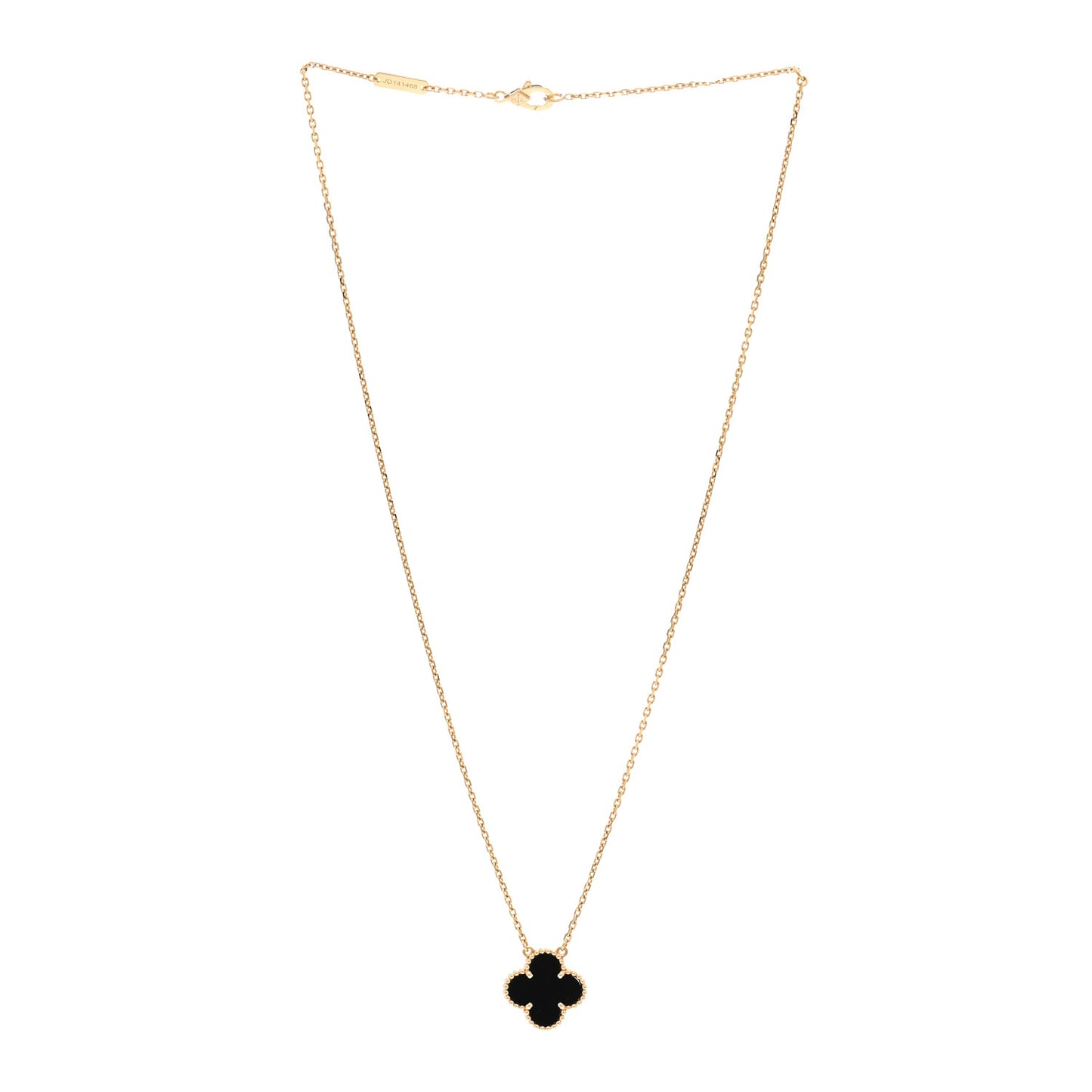 18K Yellow Gold Black Onyx Vintage Alhambra Pendant Necklace