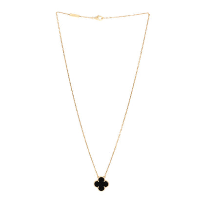 Van Cleef & Arpels 18K Yellow Gold Black Onyx Vintage Alhambra Pendant Necklace 3 of 5