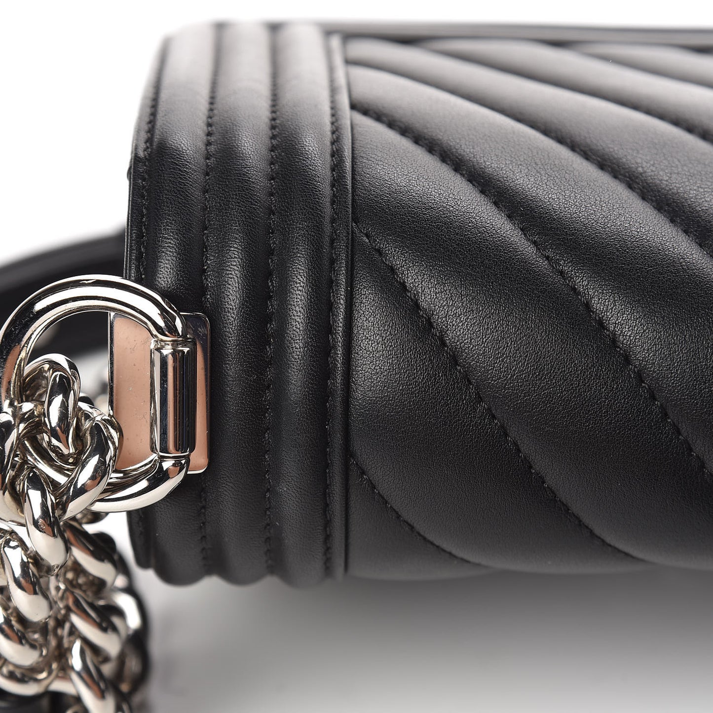 Calfskin Chevron Quilted Small Boy Flap Black